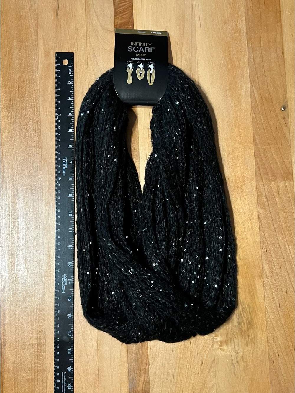 Mixit Black Sequin Infinity Scarf NWT